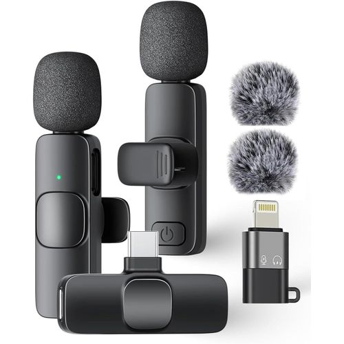 Wireless Lavalier Lapel with 2 Microphones for iPhone, iPad, mini Video Recording Mic forInterview Video Podcast Vlog YouTube&Livestream, Noise Reduction, Plug &Play