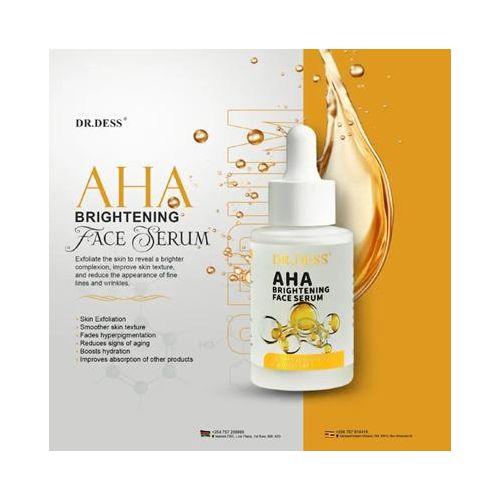 AHA Brightening Face Serum with Vitamin C, Niacinamide & Hyaluronic Acid, Anti-Acne, Dark Spots Fading, Hydrating, Skin Barrier Repair for Sensitive & Acne-Prone Skin