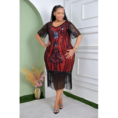 Red BYelli Unique Floral elegant Bodyshaper Lace Dinner Midi Dress