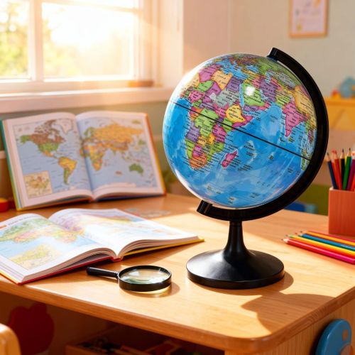 Educational Rotating World Globe, Desktop Political Global Map Geography Aid