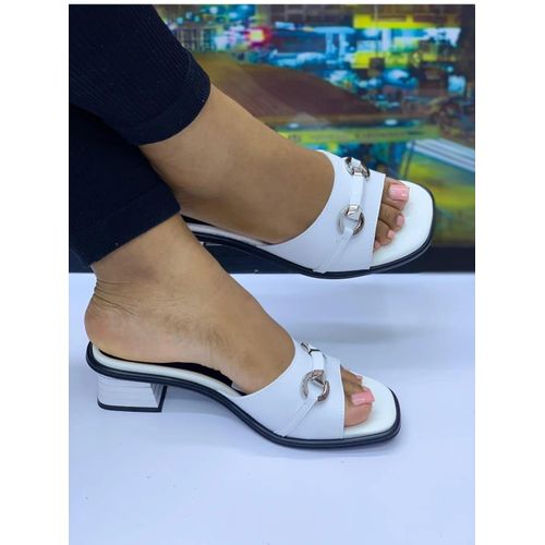 White Low-Heeled Sandals