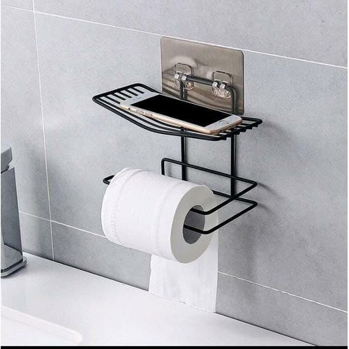 Bathroom tissue holder Adhesive wall mounted Toilet roll paper Holder with mobile phone stand shelf