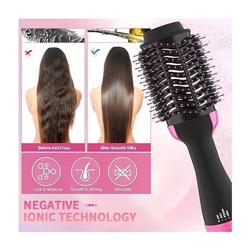 Hair Dryer Brush Blow Dryer Brush in One, Upgraded 4 in 1 Hair Dryer and Styler Volumizer with Negative Ion Anti-frizz Ceramic Titanium Barrel Hot Air Hair Straightener Brush
