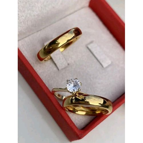 Gold Plated Double wedding ring proposal ring for women with free box