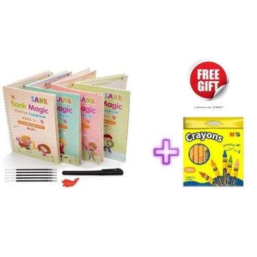 4 Pcs Sank Magic copybooksWith 10 Refills Free Gift Crayons