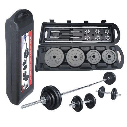 50kg Dumbbells Weight Set with Barbells and Carrier Case with Wheels