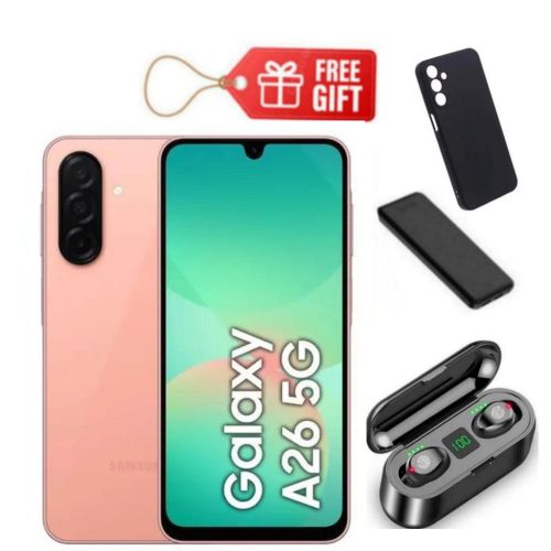 Galaxy A26 5G, 6.7'' 8GB RAM + 256GB ROM, 50MP, Dual Sim - Peach Pink + F9 Earbuds ,Phone Cover & Power Bank