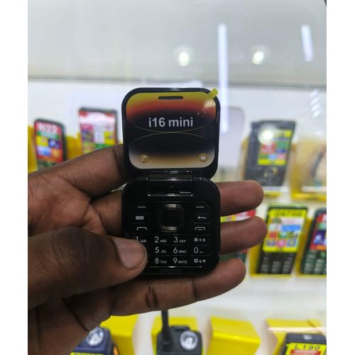 i16 Mini Ultra-Compact Flip Phone - Dual SIM - 177 Color Screen - Camera - Wireless FM - Black