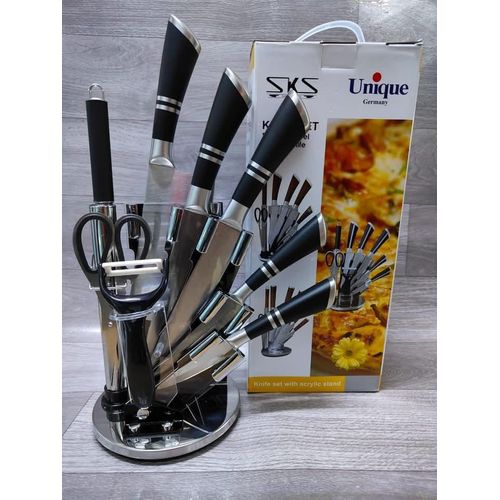 9pcs Unique Knife Set Professional Kitchen Cutlery Collection Premium Stainless Steel Sharp Blades Ergonomic Handles Safe Durable Multipurpose Cooking Tool for Home Chef Culinary Use