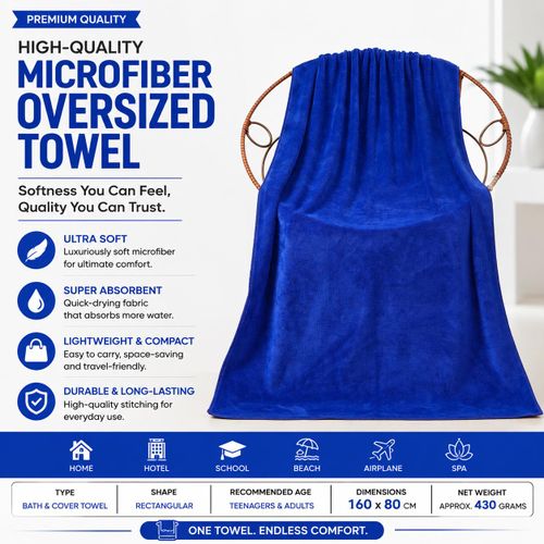 Hot Selling High Quality Oversized Microfiber Fabric Bath Sheet Towel 180 X 80 CM - Blue