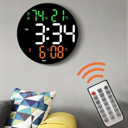 LED Wall Digital Alarm Clock Home 12/24H Clock Calendar