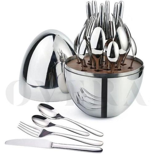 36 PC Executive Egg Shaped Curtlery Set, silver colour, package includes 9 Dinner Forks, 9 Table spoons, 9 Tea Spoons, 9 Butter Knives, 1 Egg Shaped case