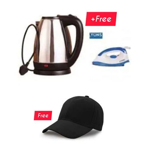Dry Iron Box HD-198 + Baseball Cap – Kitchen & Home Essentials Combo + 2 Litres Stainless Steel Electric Kettle