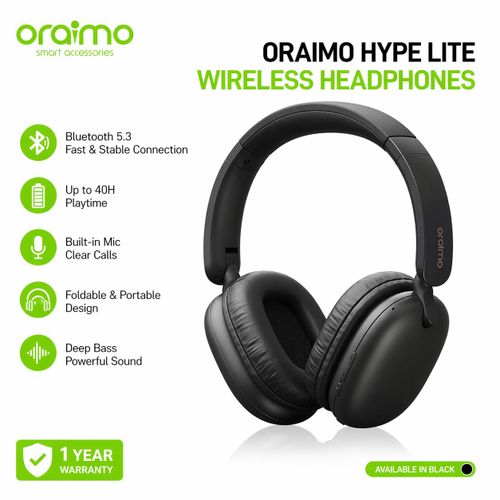 BoomPop N OHP-915N Wireless Headphones Bluetooth 53 Over-Ear Wireless Headphones Sound360 Spatial Audio Dual Device Connection ENC Mic 40H Playtime Foldable AUX Port Black 1 Year Warranty