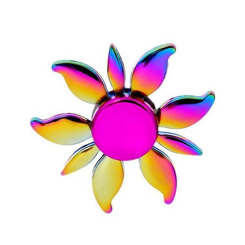 Fingertip Fidget Spinner Gyroscope Decompression EDC Colourful (Rainbow) Alloy Metal - Kids & Adults Focus Toy - Nine-Leaf Flower