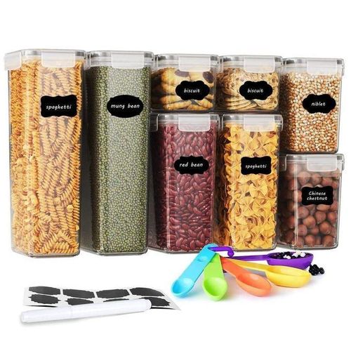 8pcs Food or Pantry Storage Containers with Free Stickers Pen Measuring Spoons