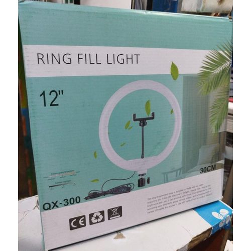 QX300 LED Ring Light 12-Inch Dimmable Adjustable Brightness Warm Neutral Cool White USB Powered Stand Phone Holder for YouTube TikTok Vlogging Content