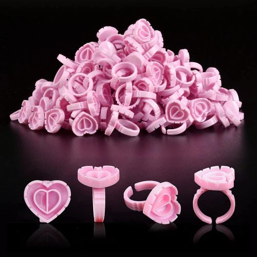 50PCS Disposable Glue Rings for Eyelash Extensions – Adjustable HeartShaped Lash Glue Holders for Salon & Makeup Use