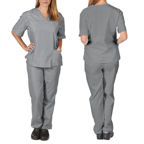 Stretch Scrub Top And Pants Cool Scrubs Suit Set For Gray