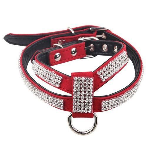 Soft Cow suede Fashion Bling Rhine Dog Leash red
