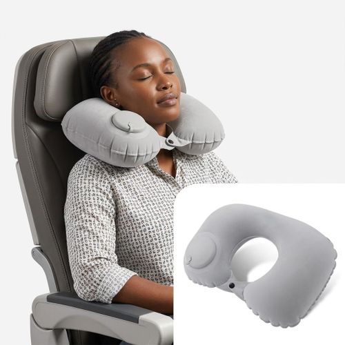 Inflatable Travel Neck Pillow with Built-in Pump Soft Velvet Cover for SGR Flight Bus Travel - Ergonomic Portable Neck Support