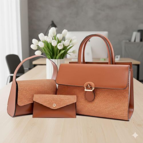 Elegant 3-Piece Handbag Set – Brown