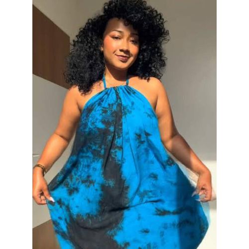 Gorgeous Bareback Deras with INBUILT Bra TieDye Cotton PLUS SIZE Maxi Dera Dress-HIPS 44-64INCHES-SKYBLUE