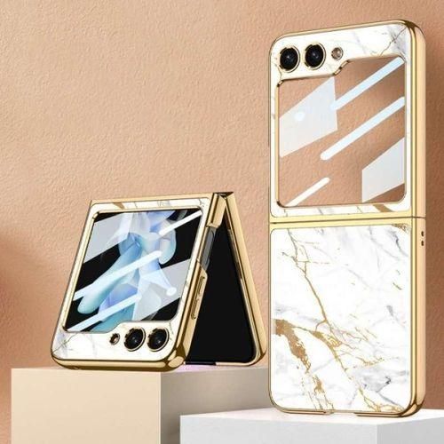 Gold Line on White Slim Marble Cover Case for Samsung Galaxy Z Flip6