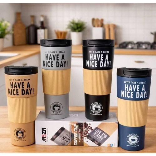 MSZM Insulated Travel Coffee Mug – 500ml Stainless Steel – High-Grip Silicone Sleeve