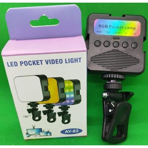 AY-83 RGB LED Pocket Video Light Mini Portable Studio Light for Mobile Phones Social Media Vlogging and Photography