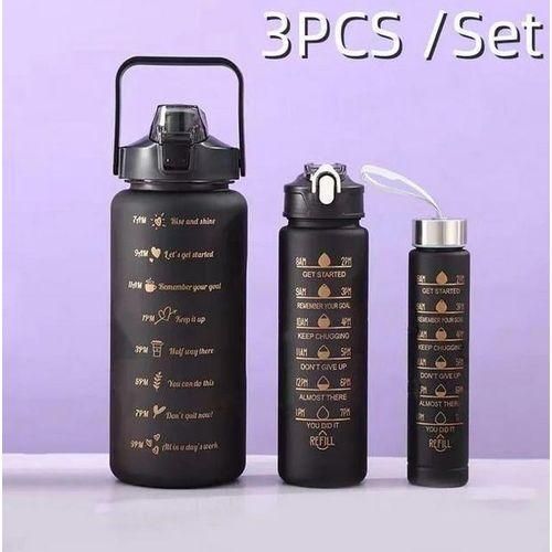 3 Pieces Motivational Sports Bottle BPA-Free Sports Bottle Motivational Flask Large Capacity 2L990ML330ML 3pcs Black