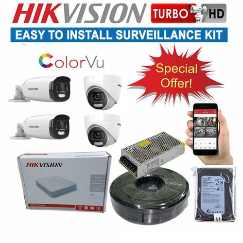 4 Full HD 1080P 2MP ColourVu 24/7 Coloured Images Sound Voice Recording CCTV Cameras Complete System Kit-500GB Harddisk+4 Channel DVR Machine