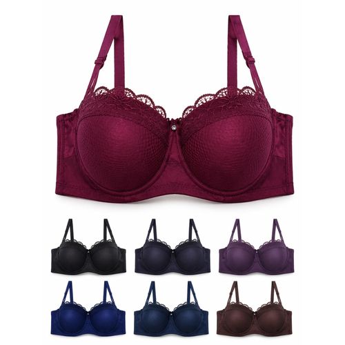 2PCS Womens Lace Push-Up Bra Full Coverage Support Comfortable Wide Band 3642 Mixed colors