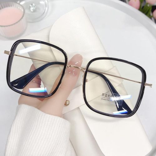 Women's Blue Light Blocking Plain Glasses, Black Frame with Gold Trim