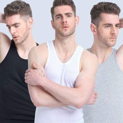 6 In 1 Colored Mens Vests Colors Black White Grey 100 Cotton