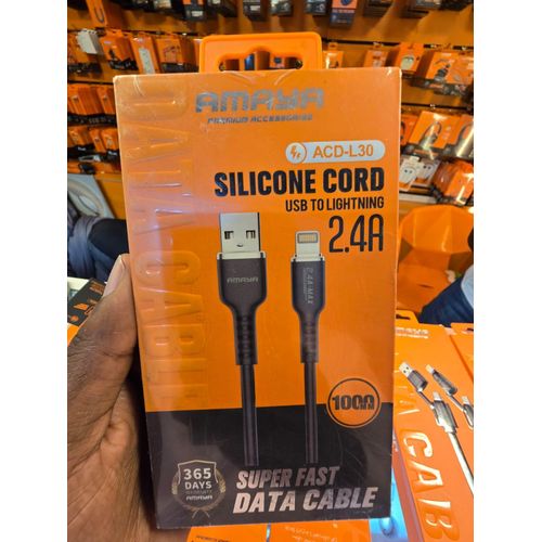Black Silicone USB Lightning Data Sync Cable 100cm
