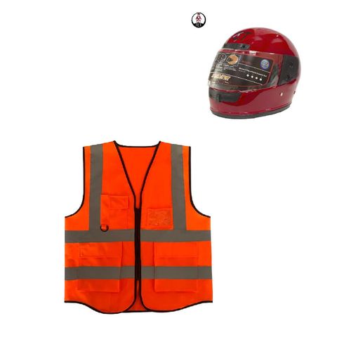2 Piece Motorcycle Riders Safety Gears: A Full Head Helmet and Reflective Riders Vest