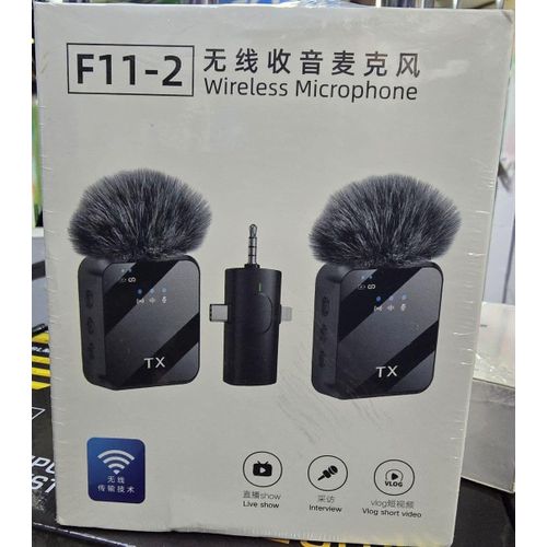 F11-2 Mini Wireless Lapel Microphone 3-in-1 with Smart Noise Cancelling for Mobile Phones, PC & Video Recording