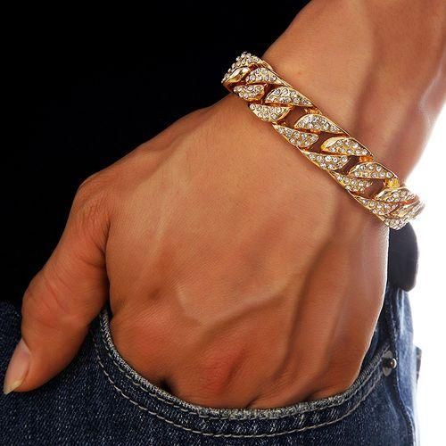 Fashion Hip Hop Bling Exclusive Ice Cuban GOLD Hand Chain