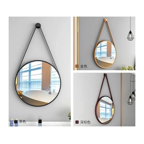 *Nordic Wall Hanging Decorative Mirror / Creative Living Room Round Vanity Mirror / Bathroom Mirror with Leather strap*