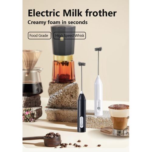 3-Speed Electric Milk Frother and Handheld Drink Whisk - Battery Powered Coffee Foam Maker with 2 Detachable Stainless Steel Whisks for Lattes, Matcha, and Protein Shakes