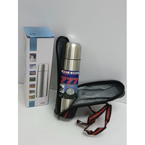 Hot and Cold Stainless Steel Flask with Insulated Thermal Bottle and Carry Bag 500 ml Vacuum Flask for Hot Drinks Cold Water Travel Office School Durable Leak Proof Portable Design Premium Quality