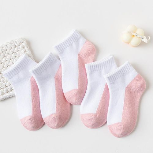 5 Pairs Spring Children Socks 100 Cotton Kids Black White Pink Student Baby Girl Boy Sports Short Socks For 1-12 YearsL6-8Years Old