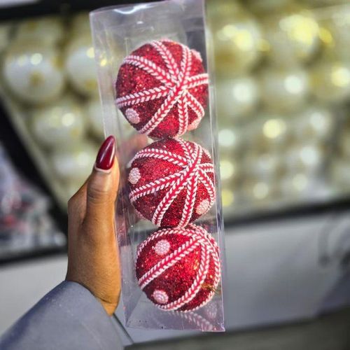 Red Wooven 3pc Set Christmas Ball