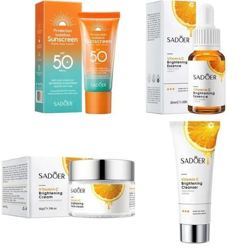 Face Vitamin C Glow Kit 4 Set, Vitamin C Face Cream +Vitamin C Serum for Face + Foaming Face Cleanser + Sunscreen SPF 50 SunScreen Sun Block Cream Anti-Aging Anti-Wrinkle and Stretch Marks Essence