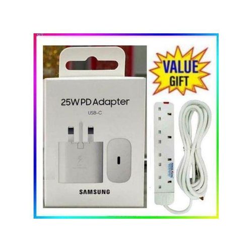 Original 25W Faster Charger Adapter For Galaxy A15,A25,A05S With Type C Output +4Way Power Extension