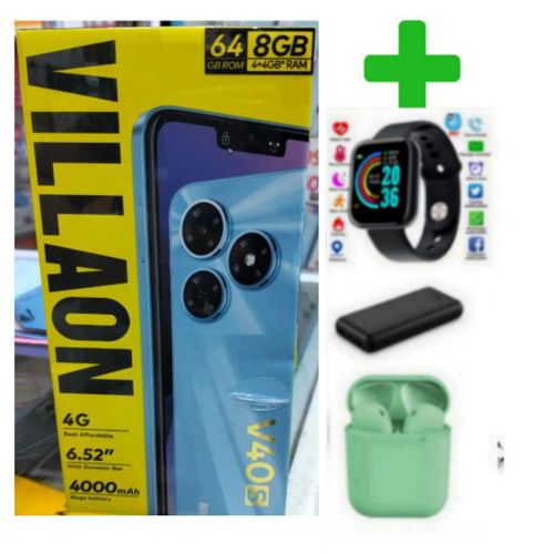 V40S,6.52 WITH DYNAMIC BAR,UPTO 8GB RAM & 64GB ROM,4000MAH,DUAL SIM, s watch i12 power bank