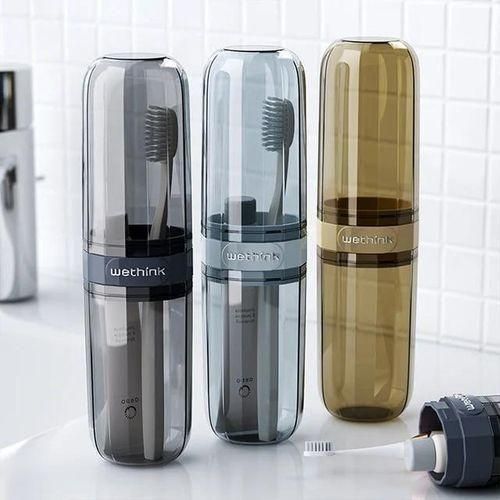 1pc Clear Minimalist Toothbrush Cup, Multifunctional Bathroom Toothpaste And Brush Holder, Portable Travel Toothbrush Organizer Box