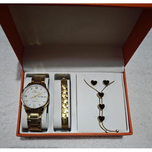 4-1 Gift Set- Geren Quartz Watches Stainless Steel Band, Bracelet, Necklace and Earrings