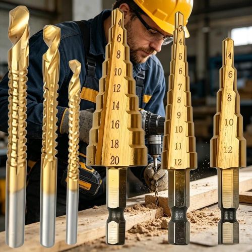 6-Piece Drill Bit Set Chrome Plated Vanadium Corrosion Resistant for Wood and Metal Hole Expansion and Precision Drilling, 6pcs